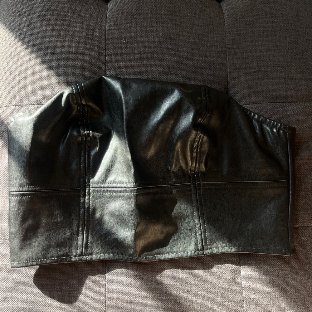Black faux leather crop top